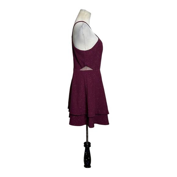 Speechless shimmery red Y neck layered skirt mini dress size M - Picture 7 of 16